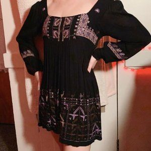 Free People black floral open back dress